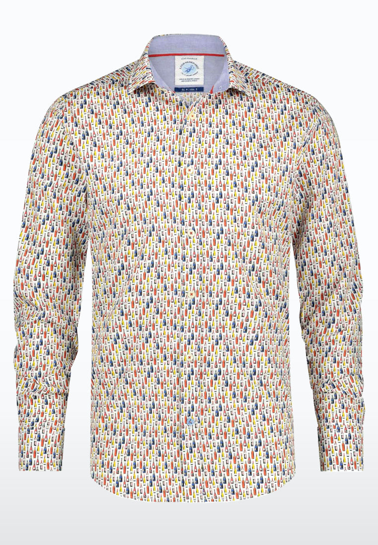 Wine Bottles Design Long Sleeve Shirt- White/ Pink