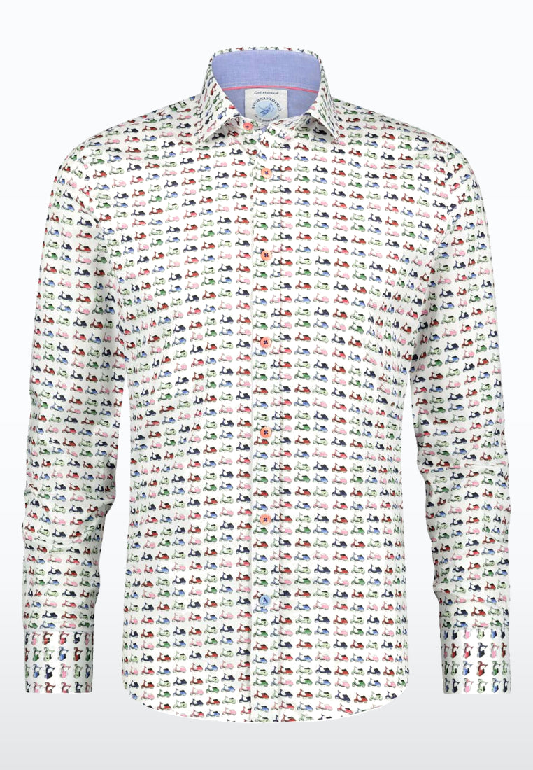 Scooter Design Long Sleeve Shirt- White