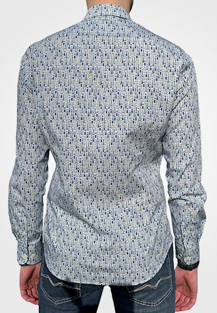 Wine Bottles Design Long Sleeve Shirt- Blue