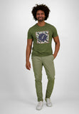 Men Chino Olive Green with Printed Design