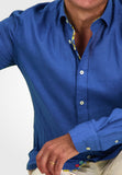 Men Long Sleeve Shirt Cobalt Blue with Printed Design Inside