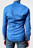 Men Long Sleeve Shirt Cobalt Blue with Printed Design Inside