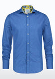 Men Long Sleeve Shirt Cobalt Blue with Printed Design Inside