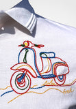 Men White Polo with Iconic Scooter Logo