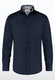 Men Long Sleeve Shirt Navy with Ski Printed Design Collar