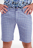 Men Bermuda Blue Linen Check Pattern